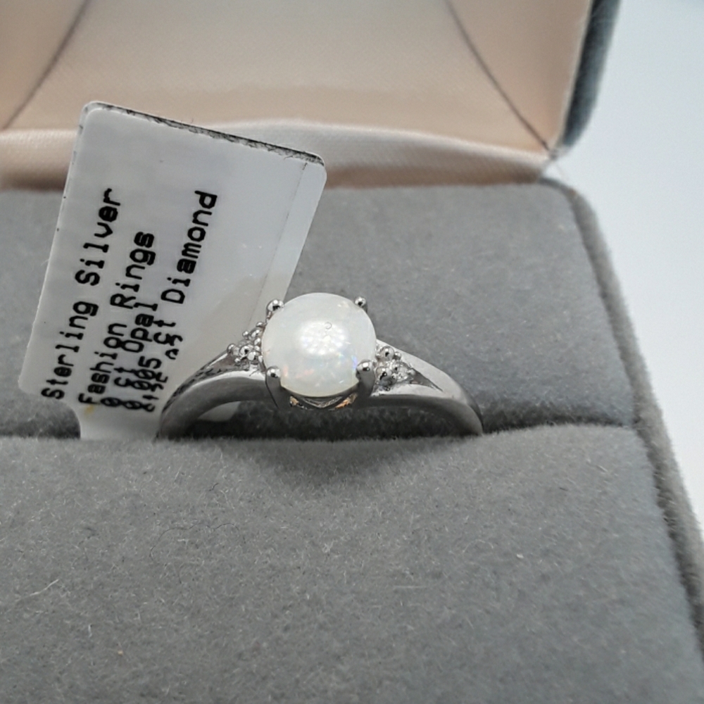 Opal And Diamond Sterling Silver Birthstone Ring